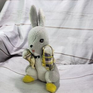 Vintage Douglas Gray Rabbit In Plaid Jacket Plush Stuffed Toy 10 Inch